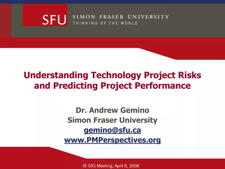 understanding technology project risks and predicting project performance