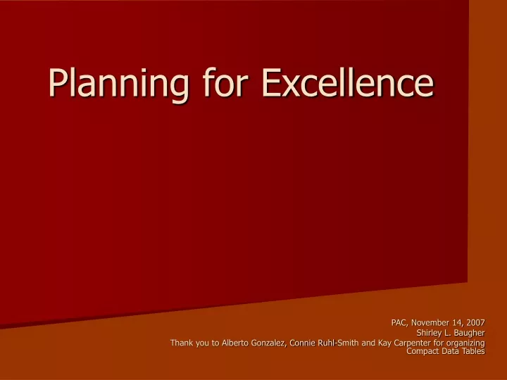 planning for excellence