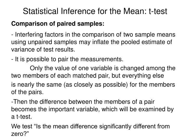 statistical inference for the mean t test