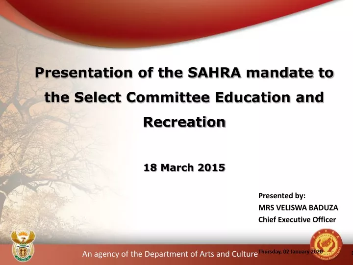 presentation of the sahra mandate to the select