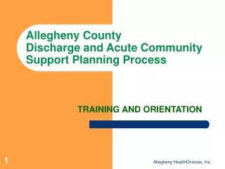 Allegheny County  Discharge and Acute Community Support Planning Process
