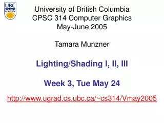 Lighting/Shading I, II, III Week 3, Tue May 24