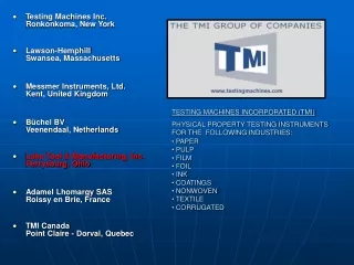 Testing Machines Inc. Ronkonkoma, New York  Lawson-Hemphill Swansea, Massachusetts