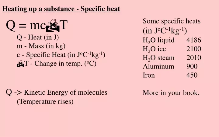 heating up a substance specific heat