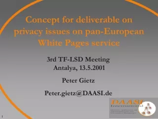 Concept for deliverable on privacy issues on pan-European White Pages service