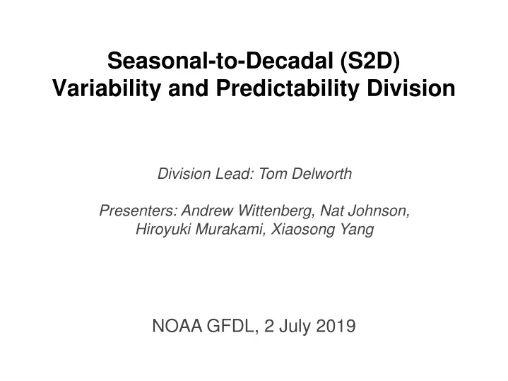 seasonal to decadal s2d variability and predictability division