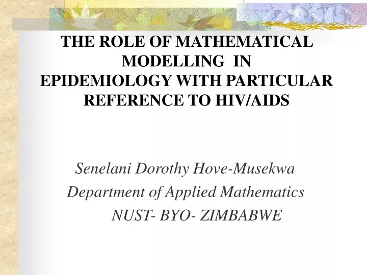 the role of mathematical modelling