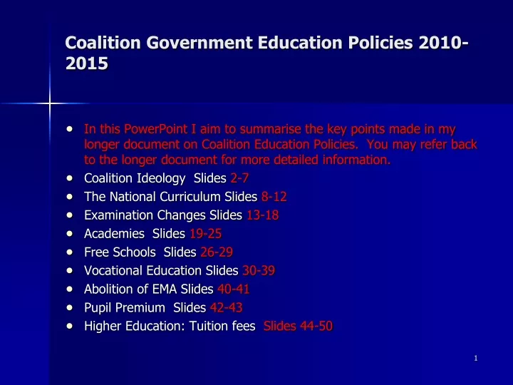 coalition government education policies 2010 2015