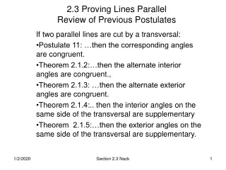 2.3 Proving Lines Parallel Review of Previous Postulates