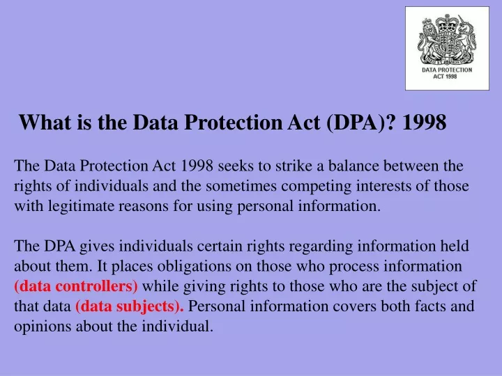 what is the data protection act dpa 1998 the data