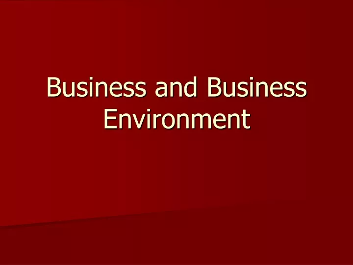 business and business environment