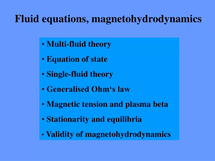fluid equations magnetohydrodynamics