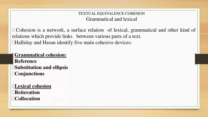 textual equivalence cohesion grammatical