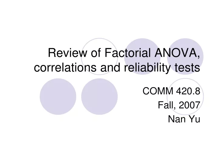 review of factorial anova correlations and reliability tests