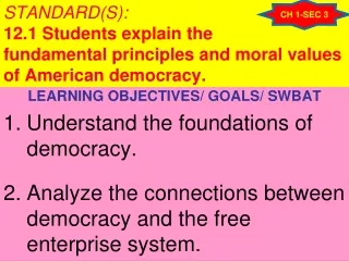 LEARNING OBJECTIVES/ GOALS/ SWBAT Understand the foundations of democracy.
