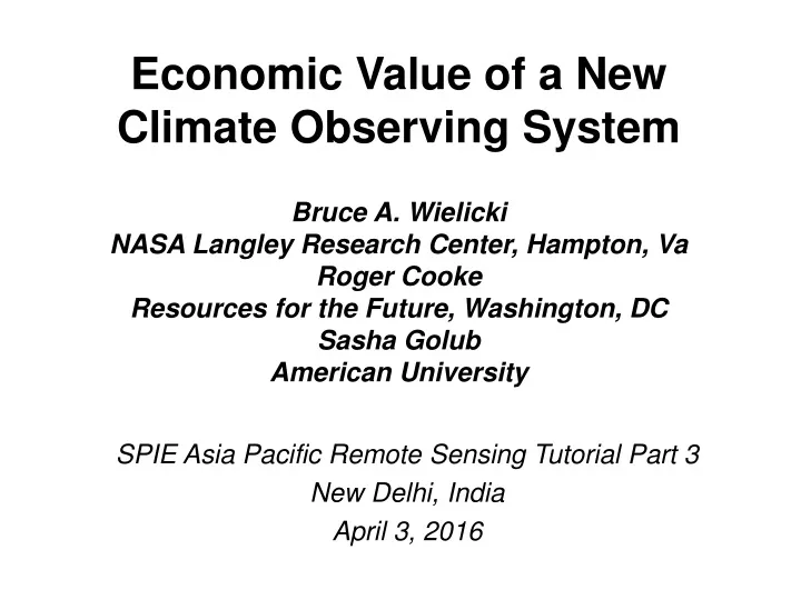 economic value of a new climate observing system