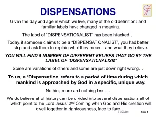 DISPENSATIONS