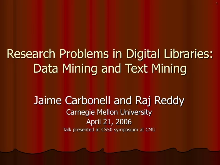 research problems in digital libraries data mining and text mining