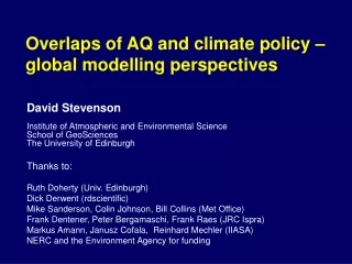 Overlaps of AQ and climate policy –  global modelling perspectives