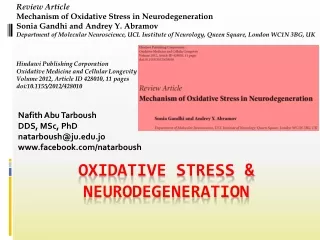 Oxidative Stress &amp; Neurodegeneration