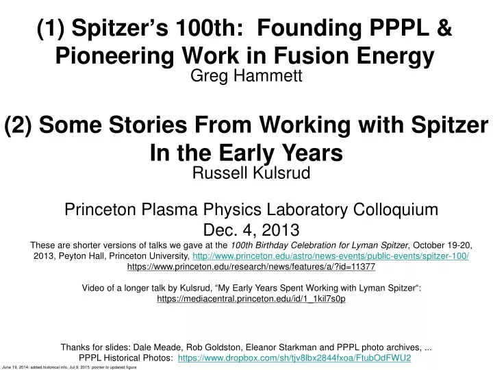 1 spitzer s 100th founding pppl pioneering work in fusion energy