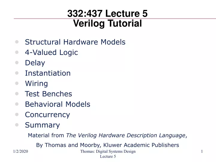 332 437 lecture 5 verilog tutorial