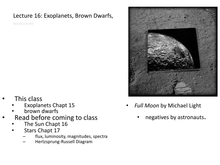lecture 16 exoplanets brown dwarfs