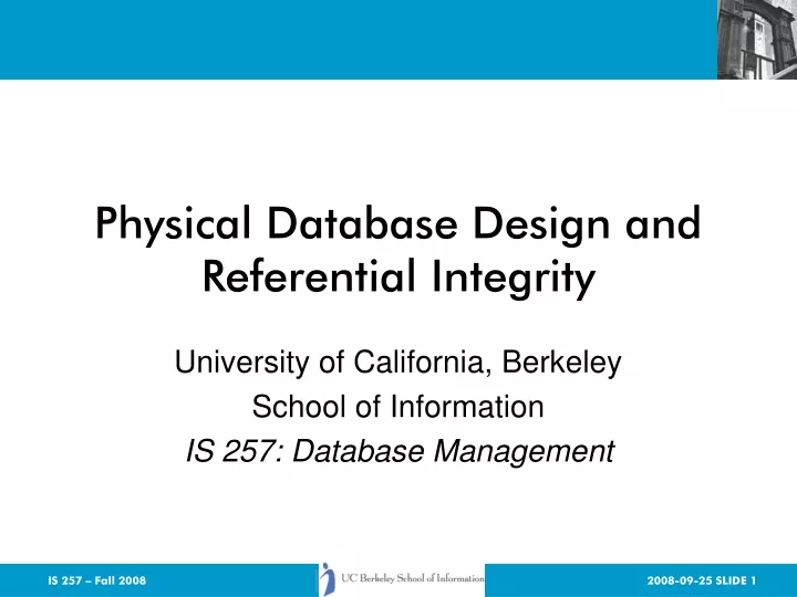 physical database design and referential integrity
