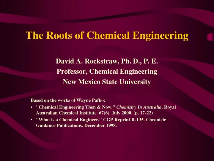 the roots of chemical engineering