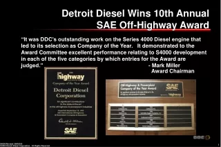 Detroit Diesel Wins 10th Annual  SAE Off-Highway Award