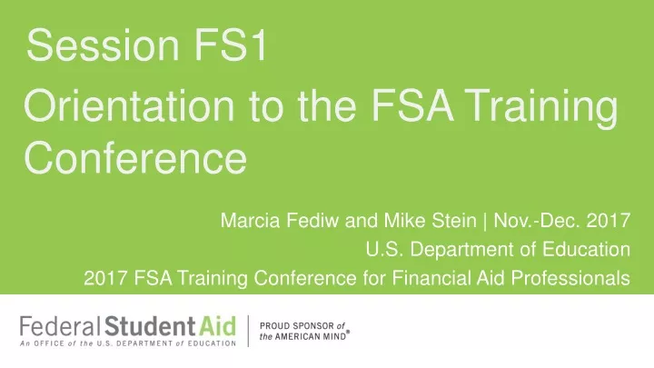 orientation to the fsa training conference