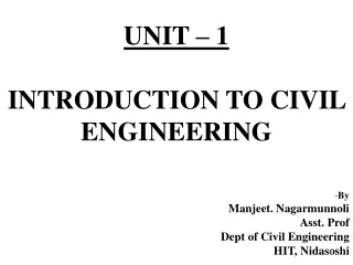 UNIT – 1 INTRODUCTION TO CIVIL ENGINEERING By Manjeet. Nagarmunnoli Asst. Prof