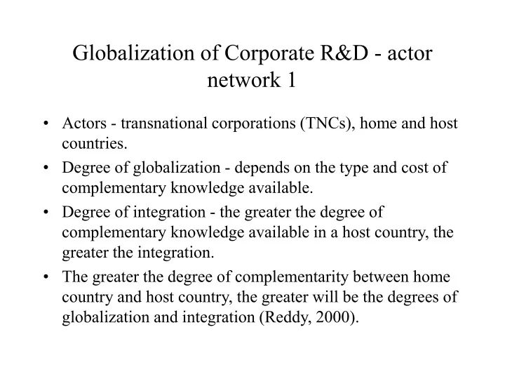 globalization of corporate r d actor network 1