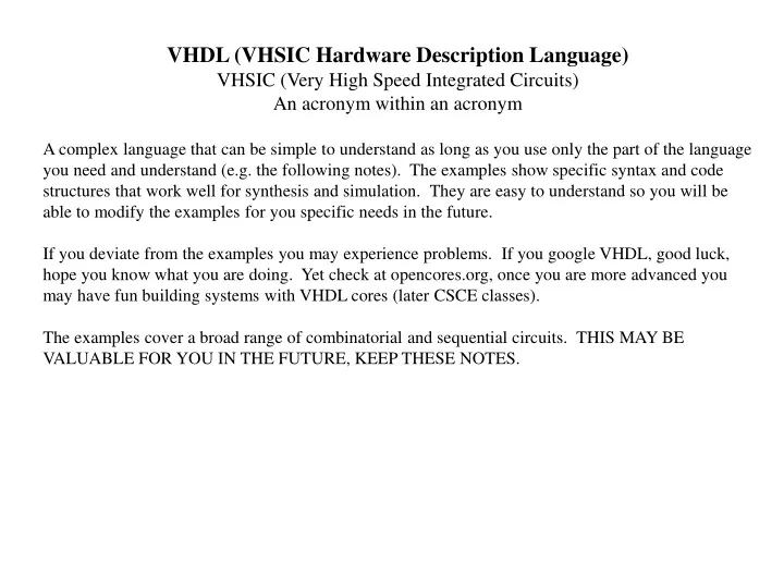 vhdl vhsic hardware description language vhsic