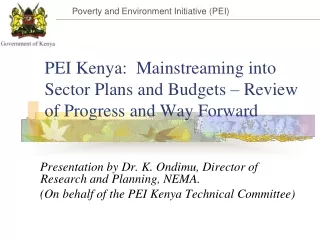 PEI Kenya:  Mainstreaming into Sector Plans and Budgets – Review of Progress and Way Forward