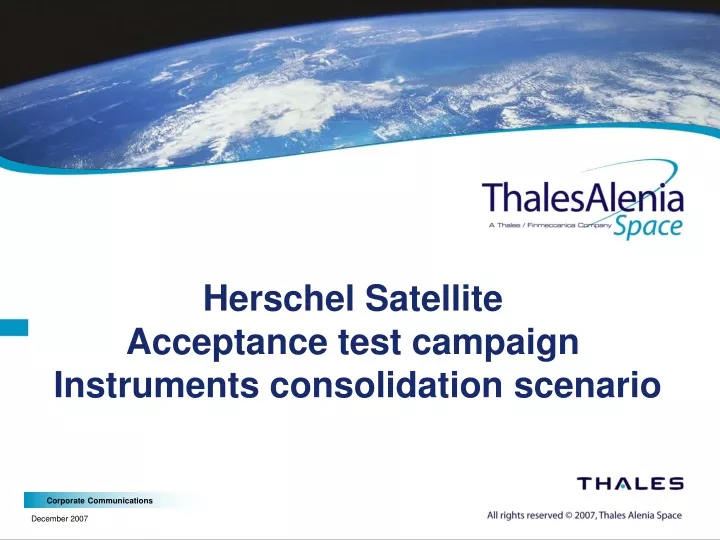 herschel satellite acceptance test campaign instruments consolidation scenario