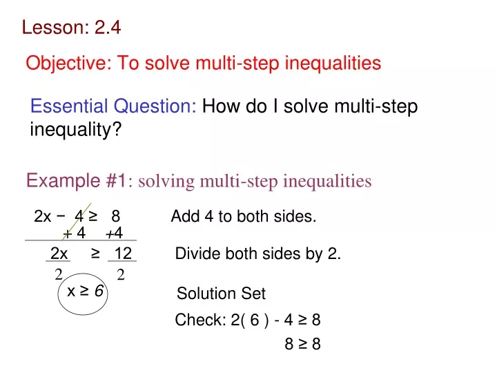 objective to solve multi step inequalities