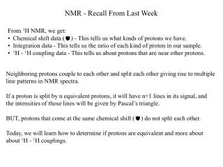 NMR - Recall From Last Week