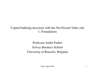 Capital budeting decisions with the Net Present Value rule 1. Foundations