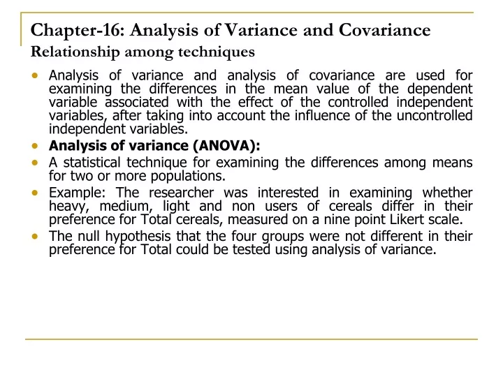 chapter 16 analysis of variance and covariance relationship among techniques