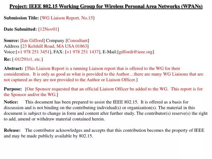project ieee 802 15 working group for wireless