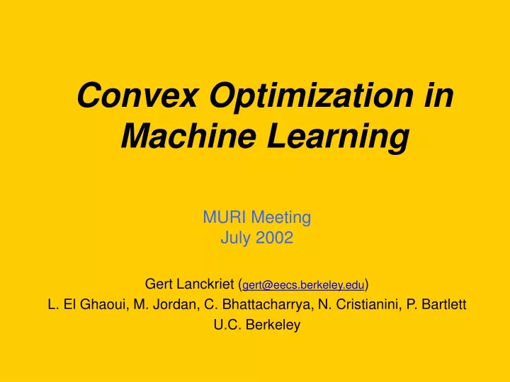 convex optimization in machine learning