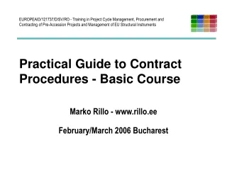 Practical Guide to Contract Procedures - Basic Course