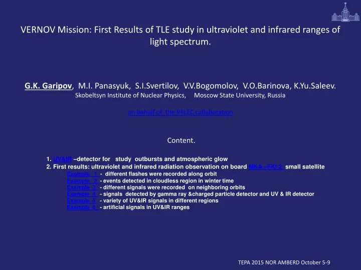 vernov mission first results of tle study