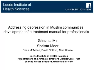 Addressing depression in Muslim communities: development of a treatment manual for professionals