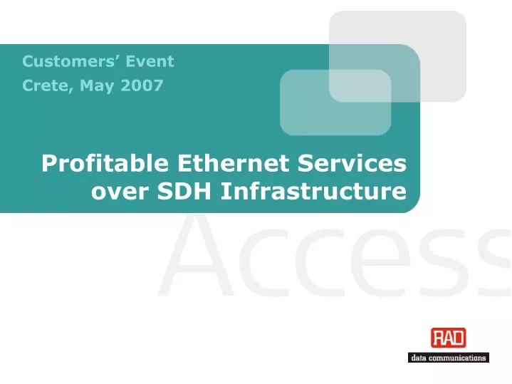 profitable ethernet services over sdh infrastructure
