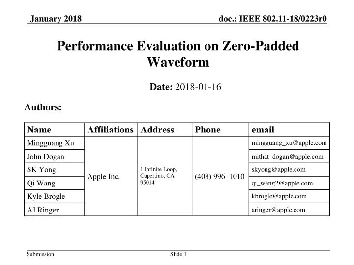 performance evaluation on zero padded waveform