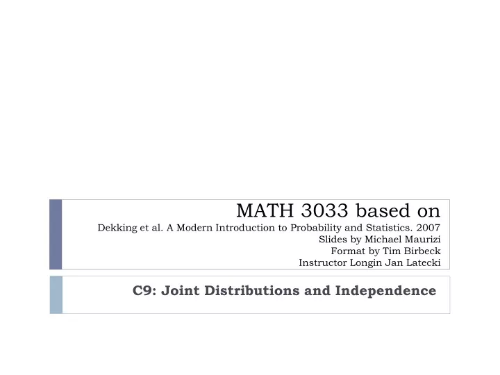 c9 joint distributions and independence
