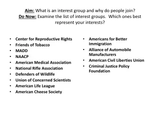 Center for Reproductive Rights Friends of Tobacco MADD NAACP American Medical Association