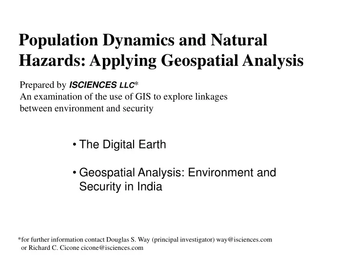 population dynamics and natural hazards applying